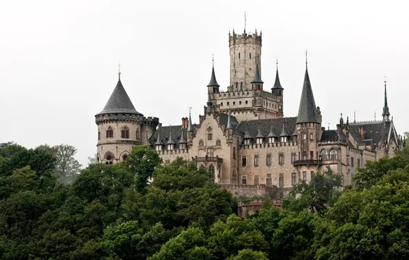 Picture trees, castle, Germany, tower, Germany, spires, Marienburg Castle, Hannover, neo-Gothic, Marienburg, Hanover