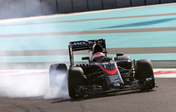 Picture McLaren, Smoke, Honda, Formula 1, Jenson Button, Braking