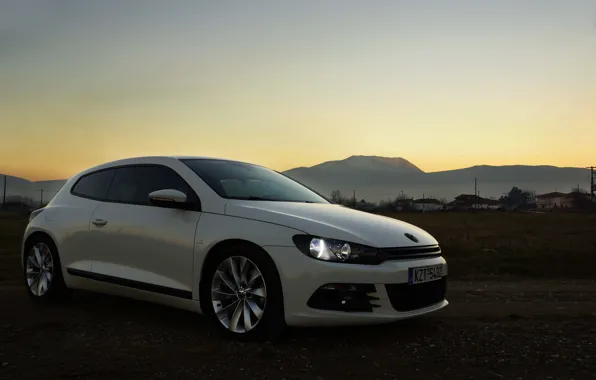 Picture sunset, mountains, volkswagen scirocco, scirocco