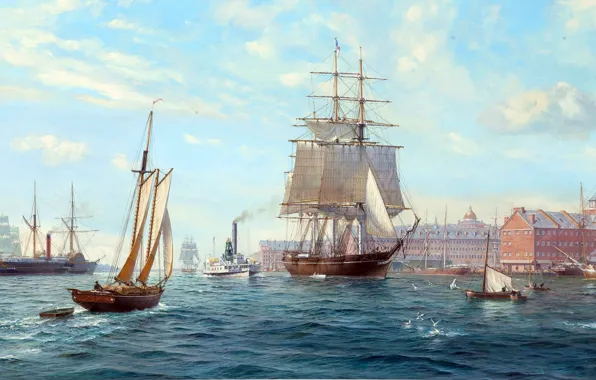 Picture figure, ships, art, painting, sailboats, roy cross