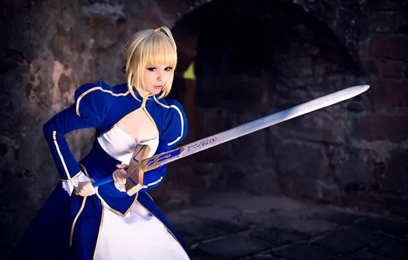 Picture girl, sword, dress, Fate/Stay Night, cosplay, Saber, Arturia