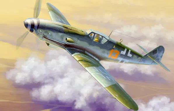 Picture figure, art, Messerschmitt, Luftwaffe, single-engine piston fighter-low, BF-109K-4