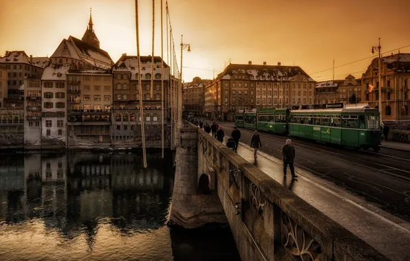 Picture bridge, Switzerland, passers-by, Basel
