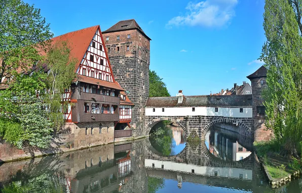 Picture bridge, Germany, Bayern, channel, architecture, bridge, Germany, Bavaria, canal, Nuremberg, Nuremberg