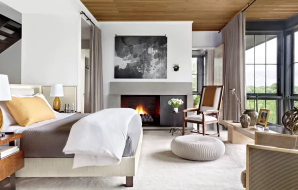 Picture design, style, interior, bedroom with fireplaces