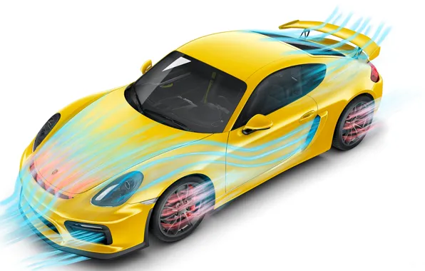 Picture yellow, Porsche Cayman GT4, aerodynamic test