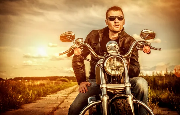 Picture glasses, motorcycle, guy