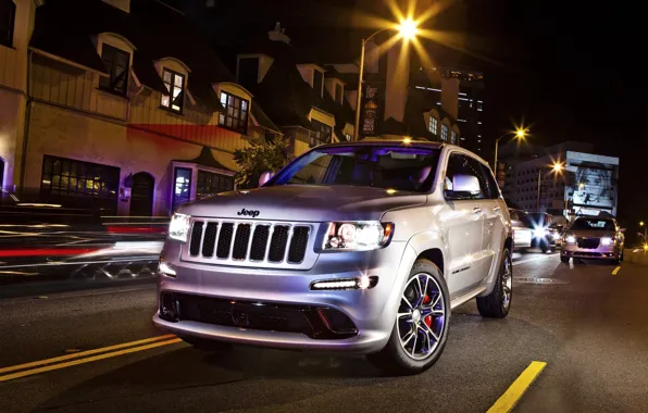 Picture Black, Night, The city, Machine, SRT8, cherokee, Jeep, The front