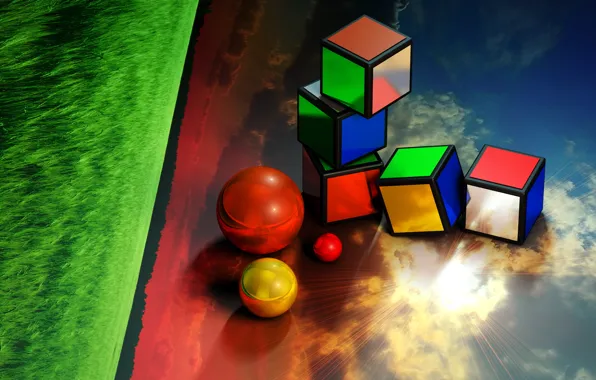 Picture the sun, light, cube, Rubik's cube, Rubik, sphere, cube, rubick, rubick's cube