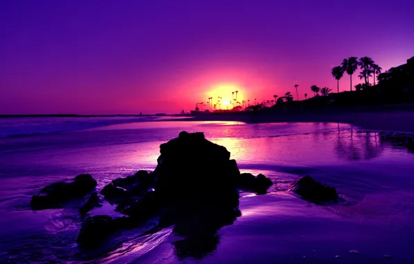 Picture sunset, stones, shore