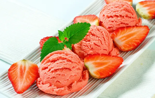 Picture berries, strawberry, ice cream, dessert, Strawberry, Ice cream, Sweets