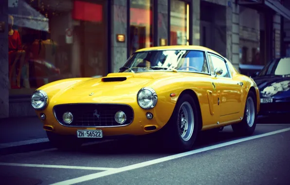 Picture car, retro, Wallpaper, ferrari, car, Ferrari, yellow, retro, yellow, wallpapers