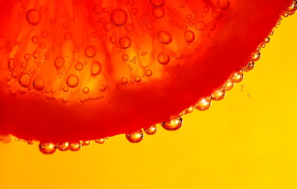 Picture water, bubbles, orange, slice