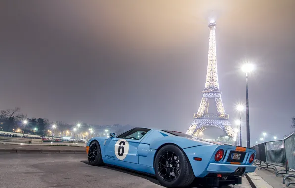 Picture blue, Paris, Ford, lights, light, Eiffel tower, Paris, Ford, blue, night, gt40, eiffel tower