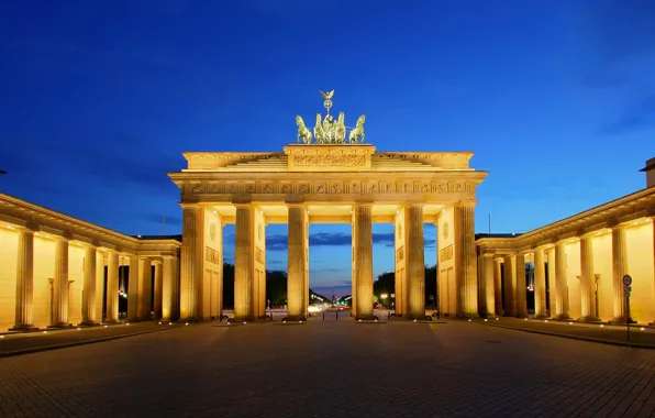 Picture the sky, lights, the evening, gate, Germany, Berlin, capital, Brandenburg