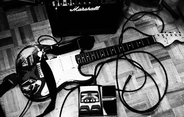 Picture style, music, photo, Wallpaper, black and white, cable, plug, tool, cord, music, Electric guitar