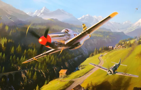 Picture war, ww2, fw 190, p 51 d mustang