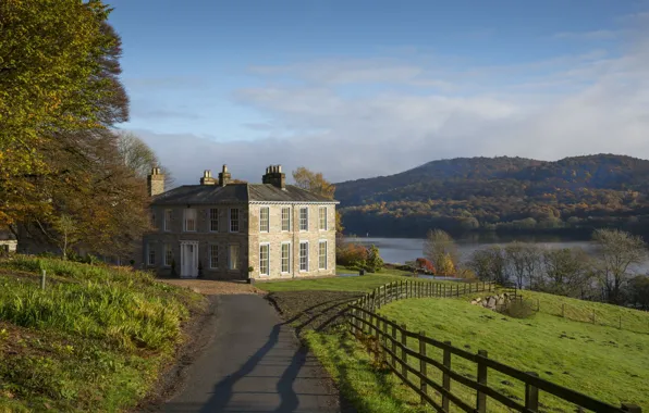 Picture landscape, nature, lake, Villa, Cumbria, Silverholme, Manor Villa in England