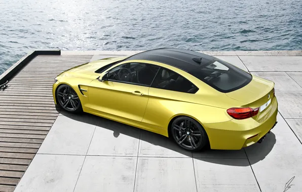 Picture BMW, Car, Coupe, Yellow, Matte, Wheels, Rear, Ligth