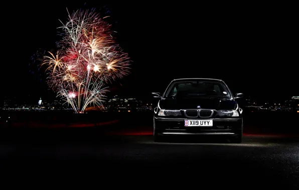 Picture lights, BMW, fireworks, black, BMW 3 Series
