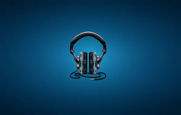 Picture music, headphones, blue background, cord