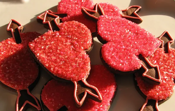 Picture cookies, hearts, red