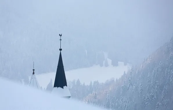 Picture winter, landscape, fog, France, 'isere, Monastery of the Grande Chartreuse