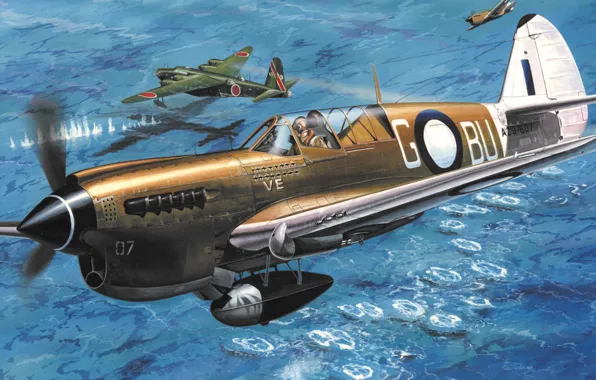 Picture war, art, airplane, painting, aviation, ww2, Curtiss P-40