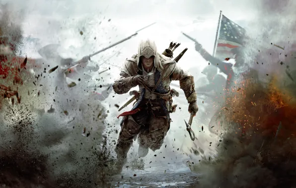 Picture war, flag, soldiers, America, assassin, Assassin's Creed III, Radunhageydu, the half-breed Indian, Connor Kenuey, The …