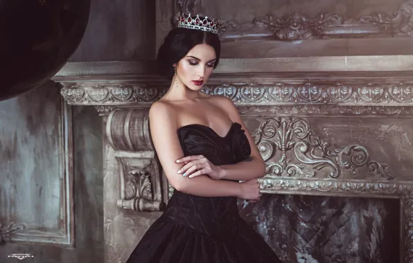Picture Gothic, model, beautiful, black dress, Queen, sad, Alla Berger, dark