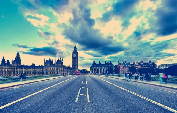 Picture road, the sky, clouds, landscape, nature, the city, background, people, Wallpaper, people, London, Big Ben
