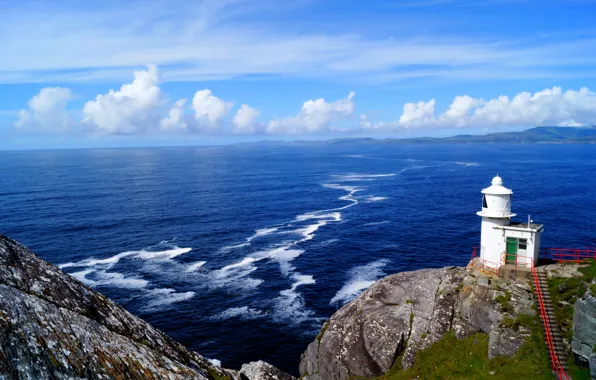Picture wave, clouds, lighthouse, Ireland, Cape, Atlantic