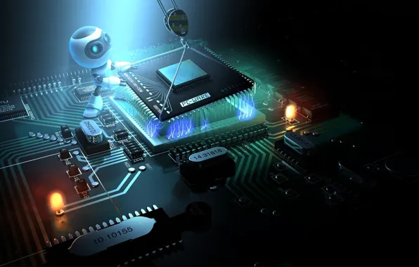 Picture robot, processor, dismantling, motherboard
