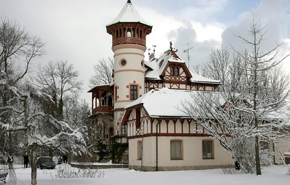 Picture winter, machine, snow, trees, castle, Castle
