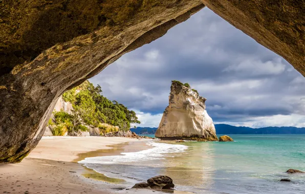 Picture sand, sea, stones, rocks, coast, New Zealand