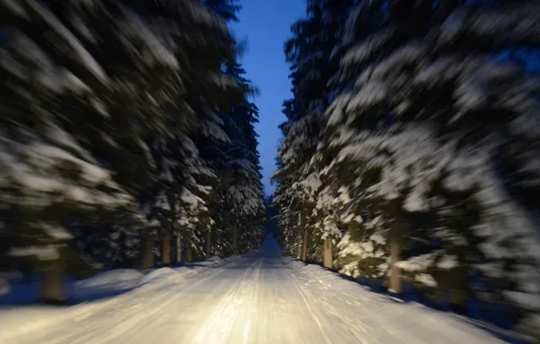 Picture winter, road, macro, snow, trees, movement, Finland, Finland