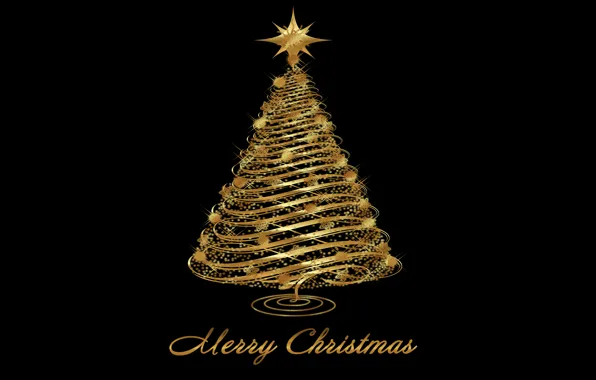 Picture tree, New Year, Christmas, golden, Christmas, tree, New Year, Merry