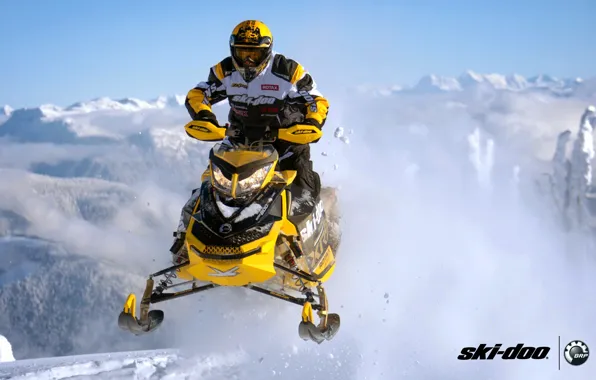 Picture snow, yellow, jump, sport, sport, snow, snowmobile, snowmobile, ski-doo, mxz, brp, skidoo, xrs, rotax
