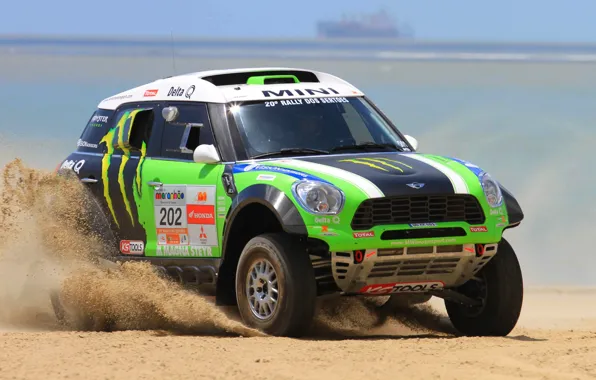 Picture Sand, Auto, Green, The hood, Mini Cooper, Rally, Dakar, MINI, The front, Mini Cooper, X-raid, …