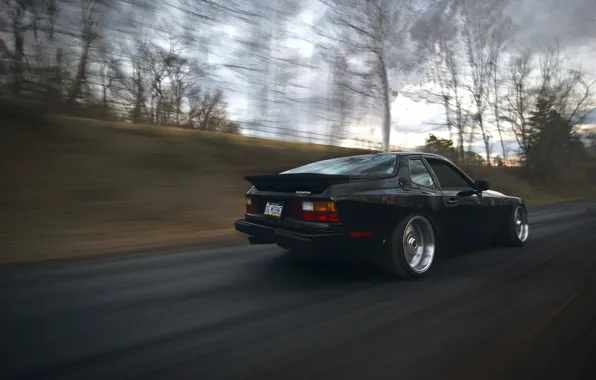Picture road, black, speed, porsche, Porsche, black, stance, 944