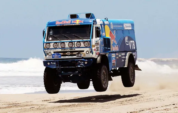 Picture Water, Sea, Beach, Blue, Truck, Red Bull, Kamaz, Rally, KAMAZ, Dakar, 501