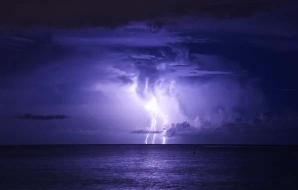 Picture sea, the storm, night, clouds, storm, lightning