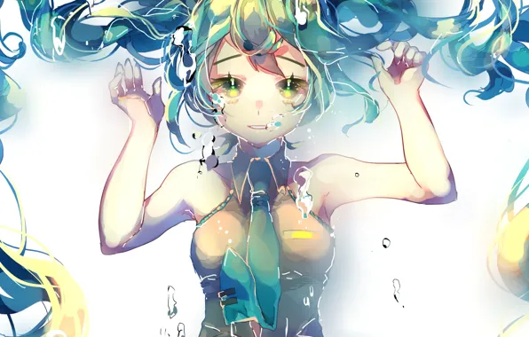 Picture girl, bubbles, anime, art, tie, vocaloid, hatsune miku, under water