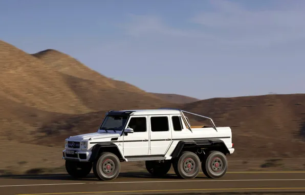Picture white, Mercedes-Benz, Auto, Day, side view, AMG, SUV, G63, 6x6, In Motion
