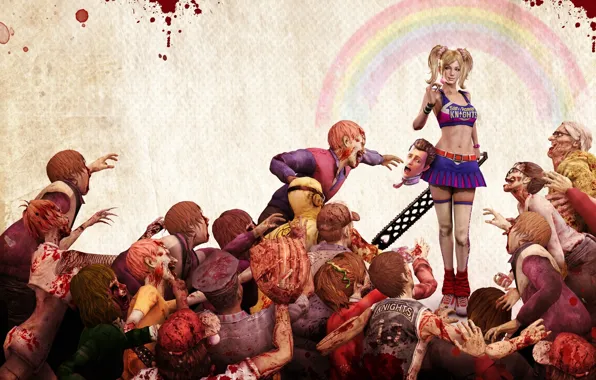 Picture girl, blood, head, zombies, electric, Lollipop chainsaw