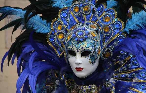 Picture feathers, mask, costume, Venice, carnival