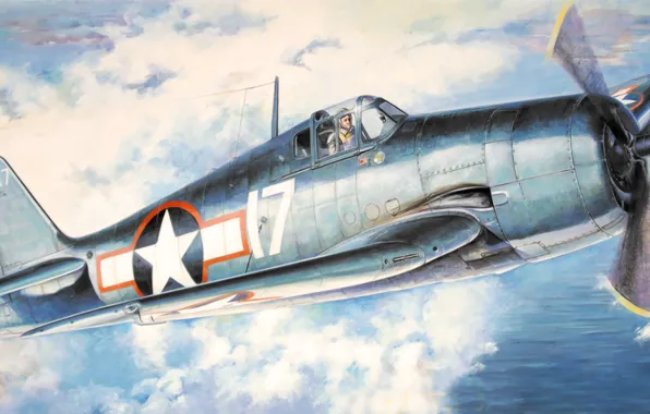 Picture fighter, war, art, airplane, aviation, ww2, The Grumman F6F Hellcat
