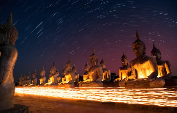 Picture the sky, stars, night, Thailand, Thailand, sky, night, stars, South, Star trails, Buddah, AtomicZen, Buddha