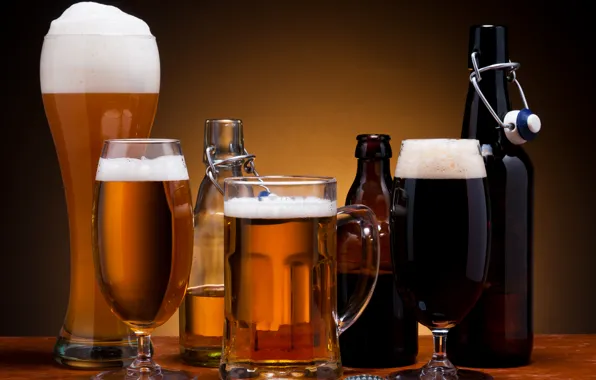 Picture foam, beer, glasses, bottle, dark, light