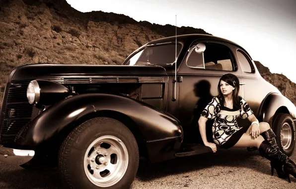 Picture car, vintage, hot girl, car and girl, vingage car and girl
